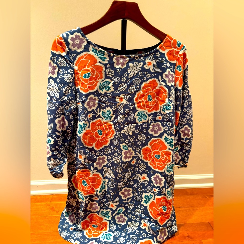 Old Navy Floral Shift Dress Small Navy 3/4 Sleeve Scoop Neck‎ Casual EUC